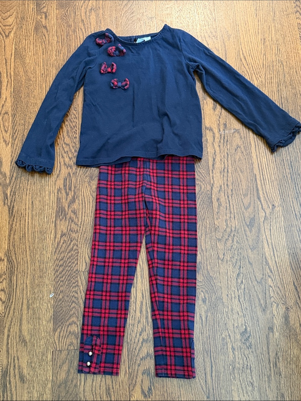 Kids Navy Top and Red Plaid Leggings  Set
